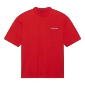 Camiseta de manga corta retro para hombre de Balenciaga con logotipo grande, color rojo, 612966TIVG56540