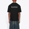 Camiseta de manga corta retro para hombre de Balenciaga OTO/INV 21 con estampado del logotipo, negra, 612966TIVG51070
