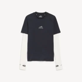 Camiseta de manga larga «techwear» para hombre en azul marino/blanco