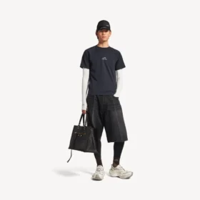 Camiseta de manga larga «techwear» para hombre en azul marino/blanco