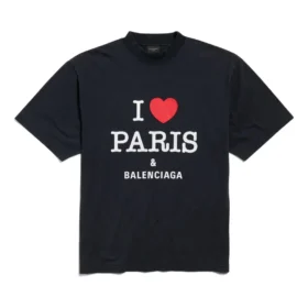 Camiseta «I Love Paris & Balenciaga» de corte medio «Black Faded» 764235TRVU91041