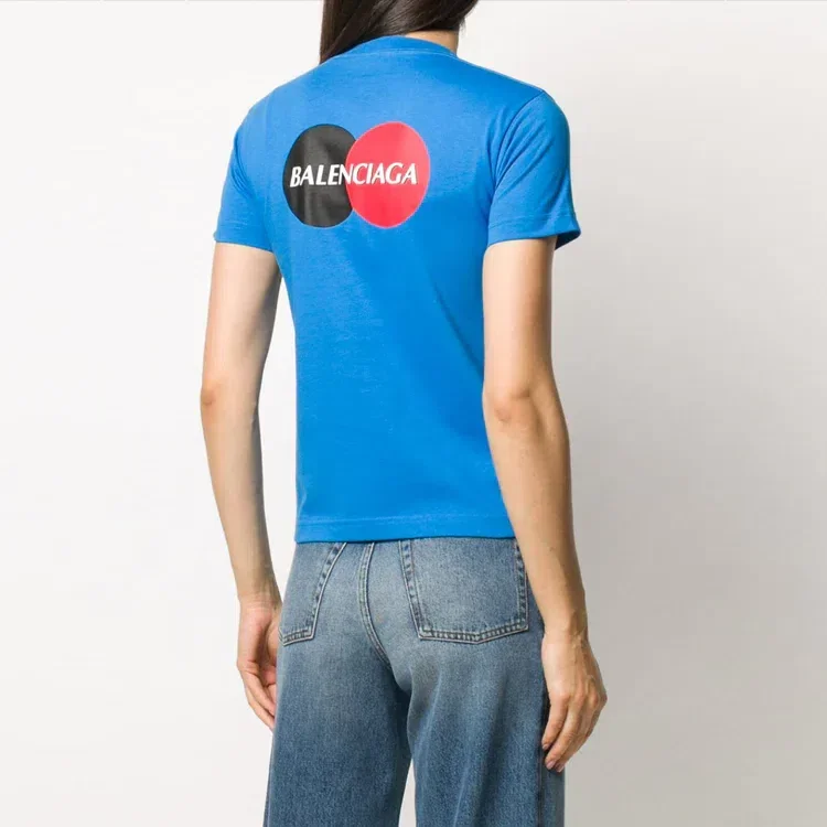 Camiseta informal de manga corta con logotipo alfabético, azul, 612964TIV797601