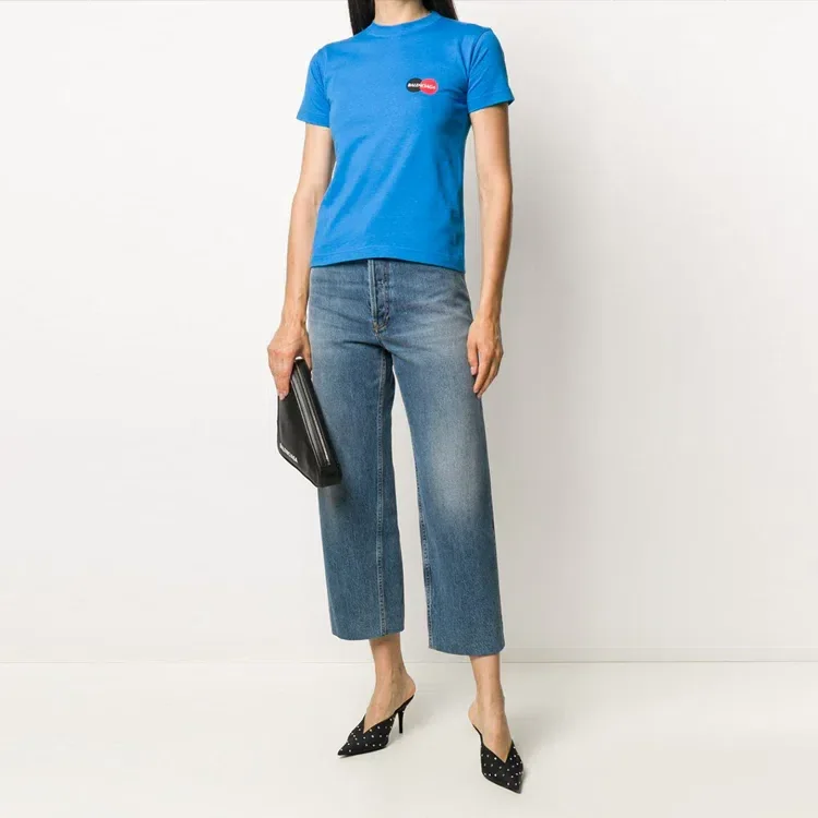 Camiseta informal de manga corta con logotipo alfabético, azul, 612964TIV797601