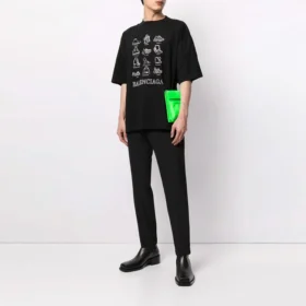 Camiseta informal de manga corta grande con estampado para hombre de Balenciaga, temporada primavera-verano 2021, negra 641614TJV801070