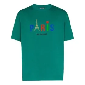Camiseta regular de hombre Balenciaga Paris Love con estampado, manga corta, verde 594579TGV433640