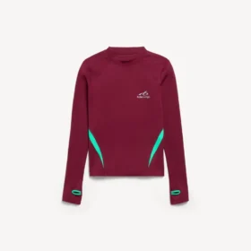 Camiseta técnica ajustada de manga larga para hombre en color burdeos/aguamarina