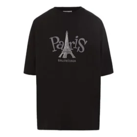 Camiseta unisex con estampado de París, cuello redondo, negra 594599TGV661000 Camiseta unisex con estampado de París, cuello redondo, negra 594599TGV661000