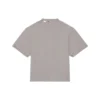 Camiseta unisex de manga corta, cuello redondo con estampado de letras en color liso, gris 661715TKVD58174