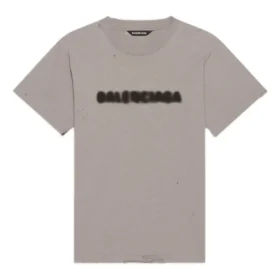 Camiseta unisex de manga corta, estilo clásico retro con logotipo difuminado y aberturas, gris 661705TKVD58174 Camiseta unisex de manga corta, estilo clásico retro con logotipo difuminado y aberturas, gris 661705TKVD58174