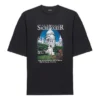 Camiseta unisex negra de manga corta con estampado retro y tejido liso, colección SS21, talla grande 641614TJVH61000