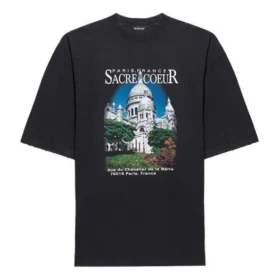 Camiseta unisex negra de manga corta con estampado retro y tejido liso, colección SS21, talla grande 641614TJVH61000 Camiseta unisex negra de manga corta con estampado retro y tejido liso, colección SS21, talla grande 641614TJVH61000