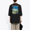 Camiseta unisex negra de manga corta con estampado retro y tejido liso, colección SS21, talla grande 641614TJVH61000