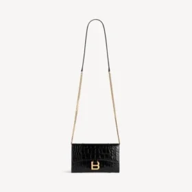 Cartera de mujer con forma de Hourglass y cadena, en color negro