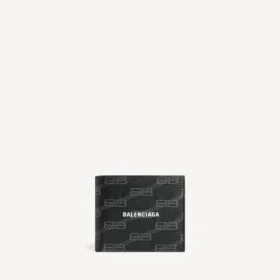 Cartera plegable cuadrada para hombre de lona recubierta con BB Monogram en negro/gris