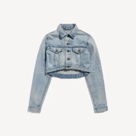Chaqueta corta de corte curvo para mujer en azul claro decolorado
