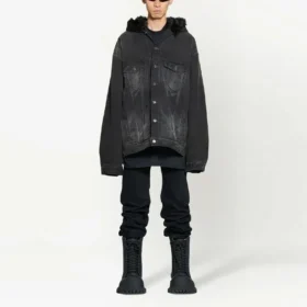 Chaqueta de Denim con capucha y botones con efecto decolorado «Negro» 724653TNW541129