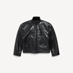 Chaqueta de piel de cordero con cremallera para hombre en color negro