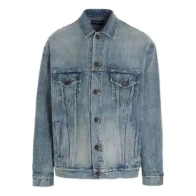 Chaqueta Denim con estampado del logotipo universitario «Est. 1917», corte grande, «Washed Light Blue» 675207TJW795620