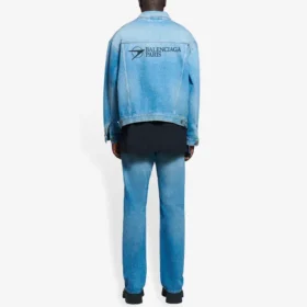 Chaqueta Denim con logotipo clásico de Balenciaga para hombre, temporada primavera-verano 2021, azul claro 657608TDW154307