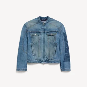 Chaqueta motera de denim ajustada para hombre en azul oscuro