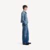 Chaqueta motera de denim ajustada para hombre en azul oscuro Chaqueta motera de denim ajustada para hombre en azul oscuro