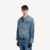 Chaqueta motera de denim ajustada para hombre en azul oscuro Chaqueta motera de denim ajustada para hombre en azul oscuro