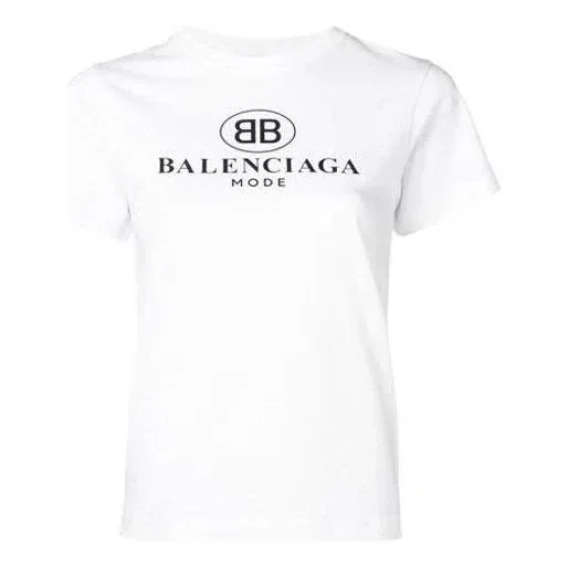 Estampado del logotipo de Mode, corte ajustado, manga corta, blanco 504156TYK231000