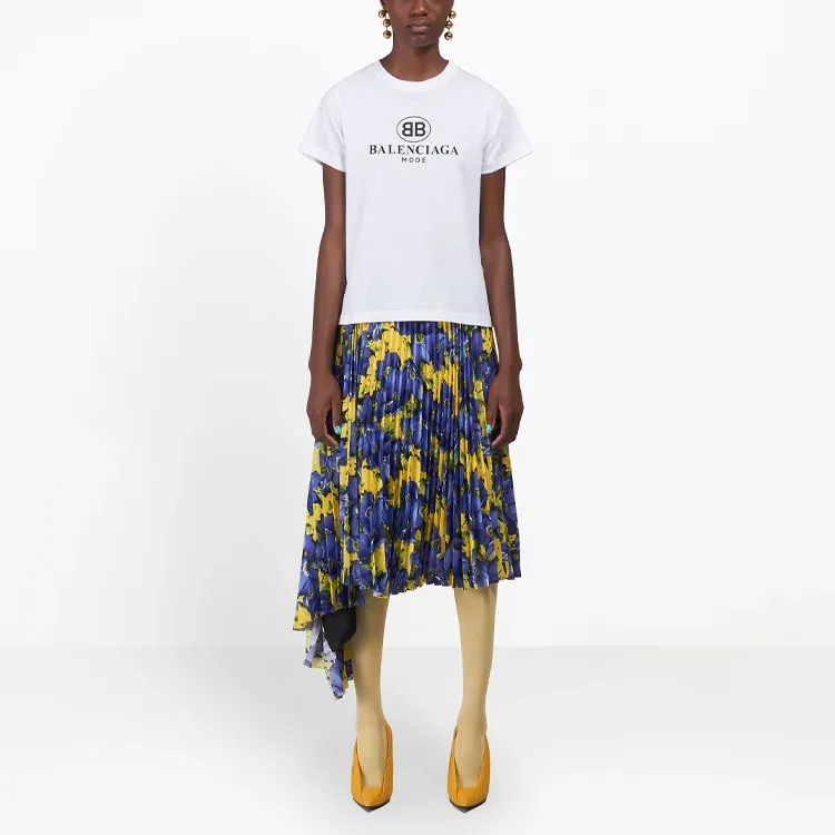 Estampado del logotipo de Mode, corte ajustado, manga corta, blanco 504156TYK231000