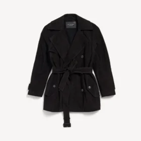 Gabardina corta tipo «cocoon» para mujer en negro