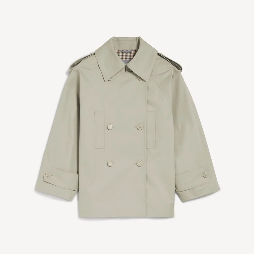 Gabardina de doble botonadura para mujer en beige claro Gabardina de doble botonadura para mujer en beige claro