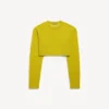 Jersey corto de cuello redondo para mujer en amarillo oscuro Jersey corto de cuello redondo para mujer en amarillo oscuro