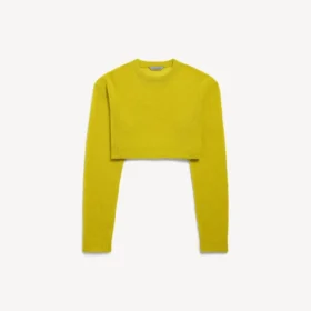 Jersey corto de cuello redondo para mujer en amarillo oscuro