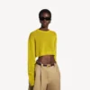Jersey corto de cuello redondo para mujer en amarillo oscuro Jersey corto de cuello redondo para mujer en amarillo oscuro