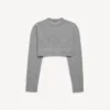 Jersey corto de cuello redondo para mujer en gris jaspeado Jersey corto de cuello redondo para mujer en gris jaspeado