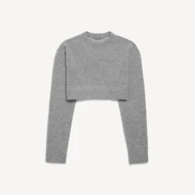 Jersey corto de cuello redondo para mujer en gris jaspeado