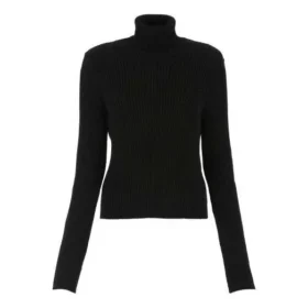 Jersey de cuello alto con estampado y canalé «Negro» 662722T32101070