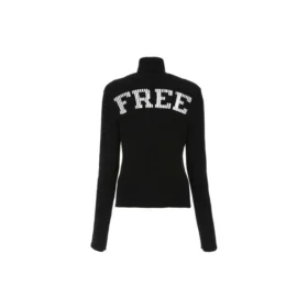 Jersey de cuello alto con estampado y canalé «Negro» 662722T32101070