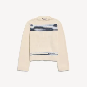 Jersey de cuello barco para mujer en azul marino/blanco