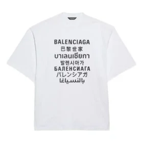 Jersey de cuello redondo de manga corta para hombre de Balenciaga con estampado de palabras, blanco, 641614TJVI39040 Jersey de cuello redondo de manga corta para hombre de Balenciaga con estampado de palabras, blanco, 641614TJVI39040