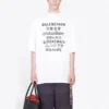 Jersey de cuello redondo de manga corta para hombre de Balenciaga con estampado de palabras, blanco, 641614TJVI39040