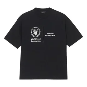 Jersey de cuello redondo y manga corta para hombre Balenciaga x WFP 1.ª generación con estampado del logotipo, negro 612966THV841000 Jersey de cuello redondo y manga corta para hombre Balenciaga x WFP 1.ª generación con estampado del logotipo, negro 612966THV841000