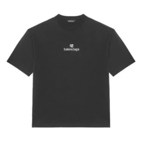 Jersey de manga corta para hombre Balenciaga con estampado de letras, negro, 612966TJVD91034
