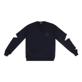 Jersey de punto con cuello en V desgastado «Navy» 696091T16420414