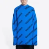 Jersey de punto de lana con cuello redondo y logotipo integral «Azul» 657400T15673964