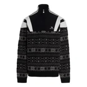 Jersey deportivo de punto jacquard con mezcla de tejidos y media cremallera «Negro Gris» 675289T16171240