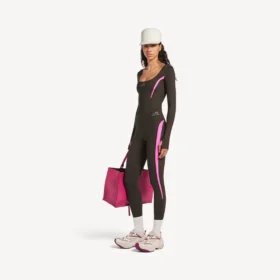 Leggings técnicos para mujer en marrón caqui/rosa neón