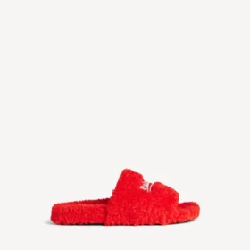 Mules abiertos de pelo para hombre en naranja pop/blanco/rojo