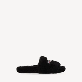 Mules abiertos con pelo para mujer en negro