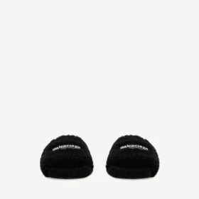 Mules abiertos con pelo para mujer en negro