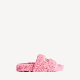 Mules abiertos de pelo sintético para mujer en rosa dulce